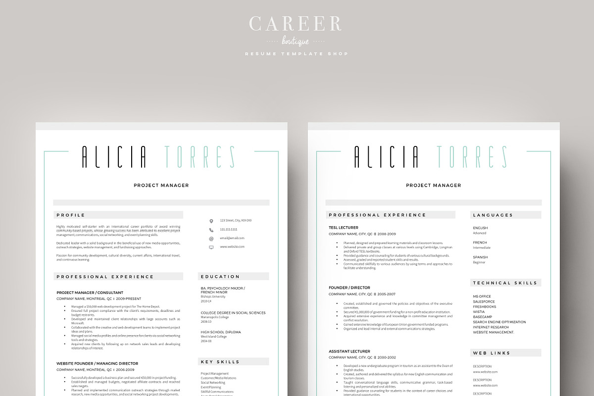 Modern Resume & CoverLetter Template, a Resume Template by careerboutique (Photo 2 of 6)
