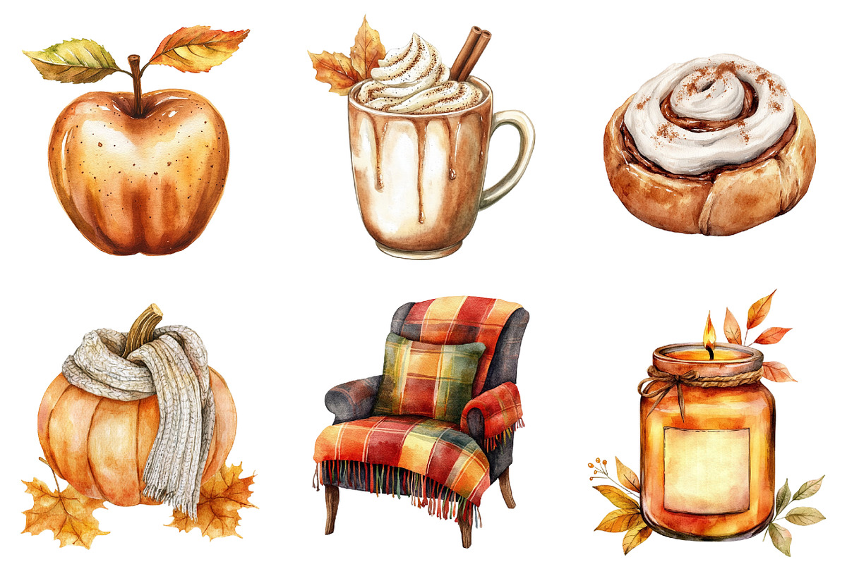 Watercolor Cozy Fall Clipart Bundle, a Seasonal Illustration by CitraGraphics (Photo 7 of 8)