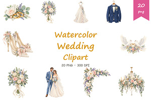 Watercolor Wedding Clipart