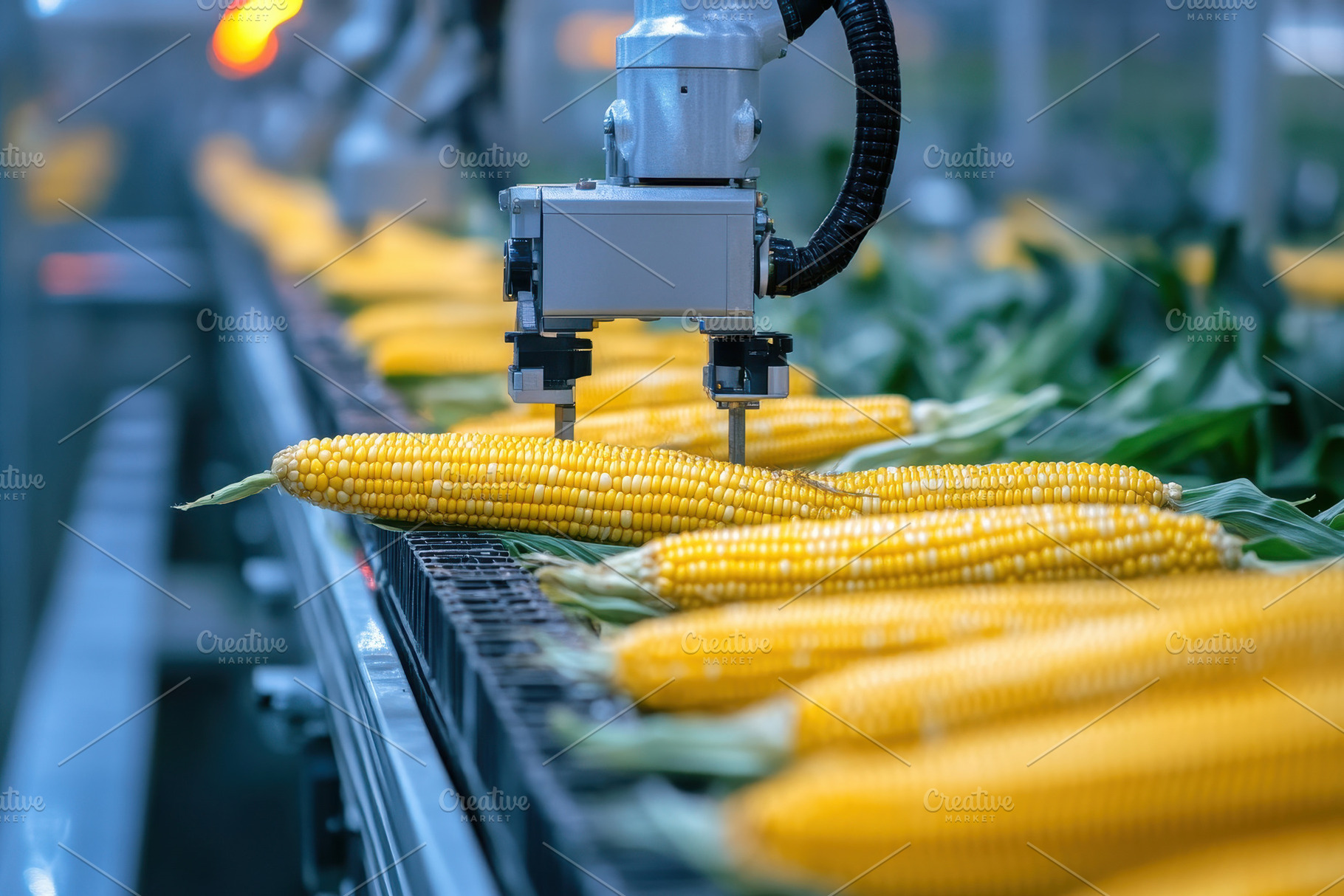 Automated machinery harvests corn in, a Photo by Tanuart