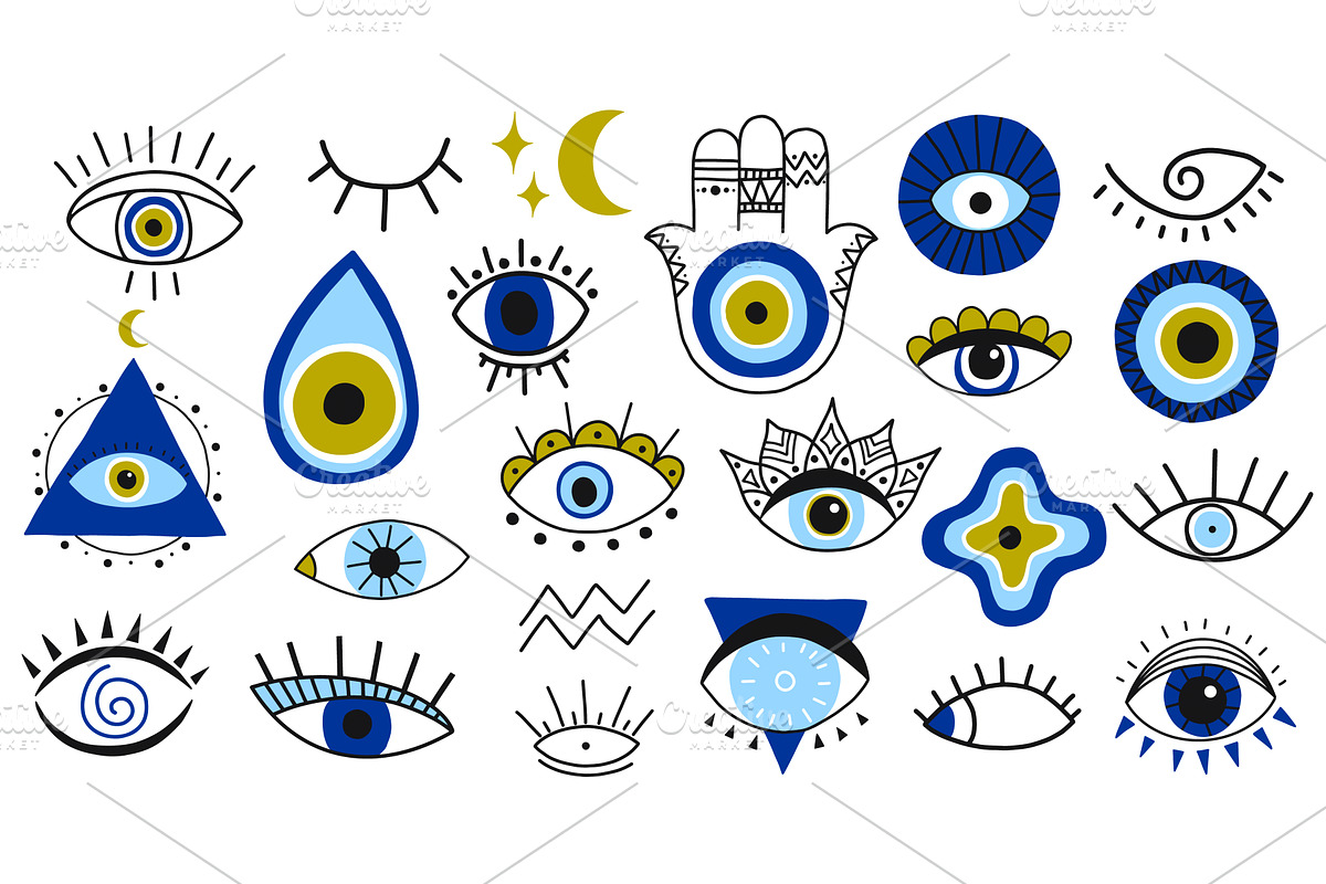 Evil eye symbols. Hand drawn eyes, an Illustration by winwin.art