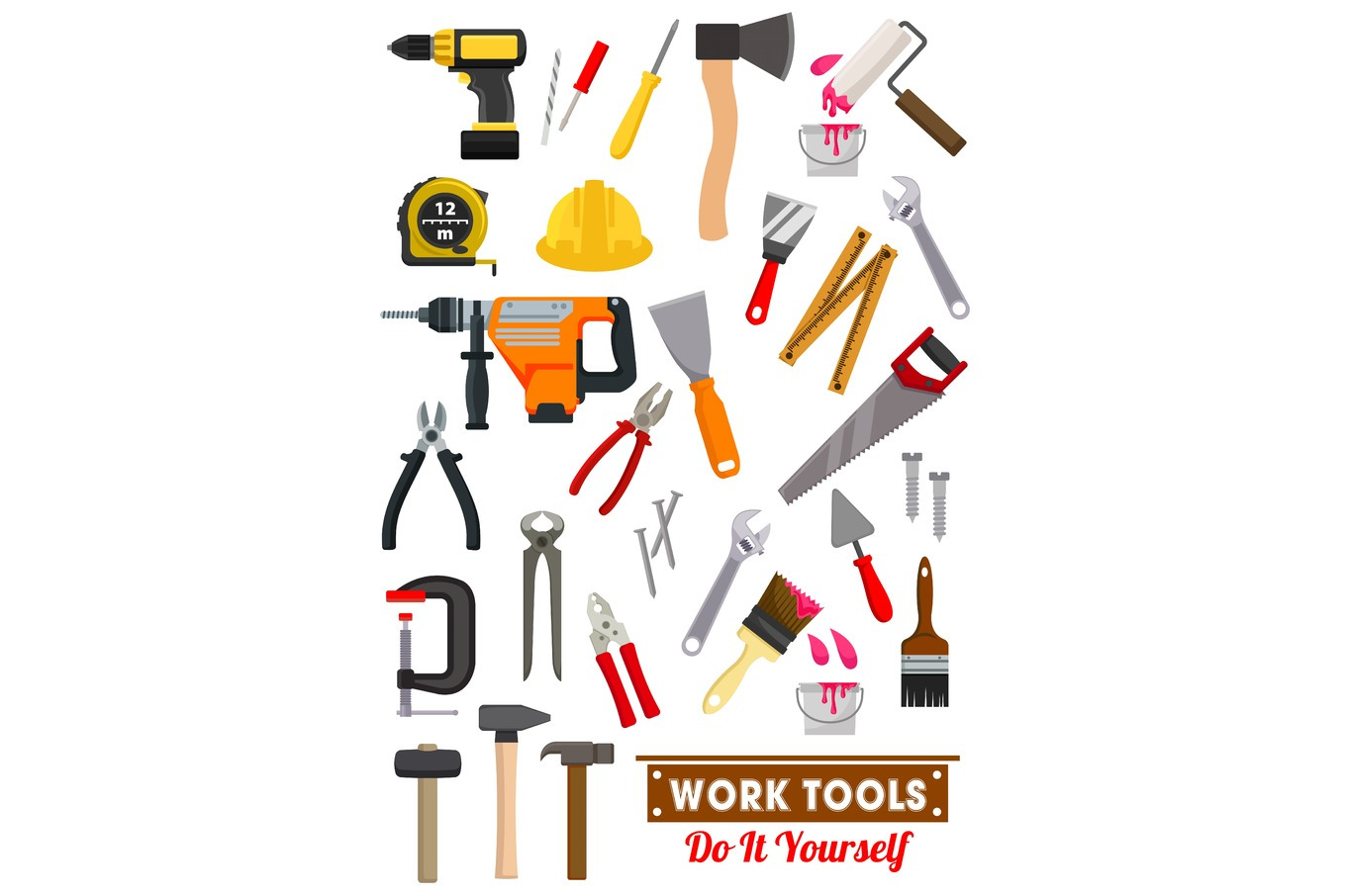 Work Tools And Equipment Isolated Icons by Vector Tradition  Creative Market