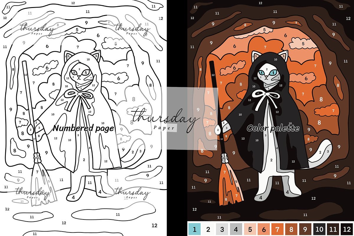 Cat Halloween color by number, a Graphic by Thursdaypaper (Photo 2 of 4)