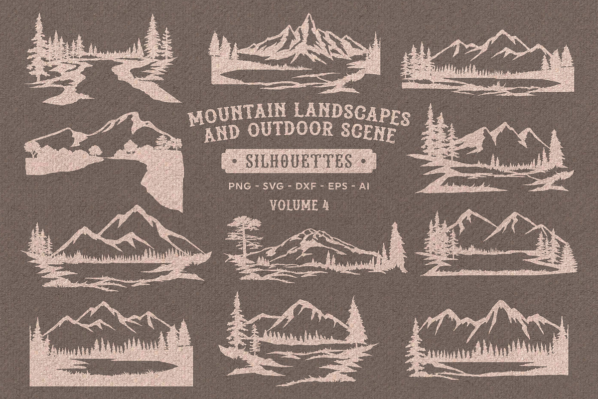 Mountain Scenes Silhouettes Vector 4, an Object Illustration by Seaquint (Photo 2 of 5)