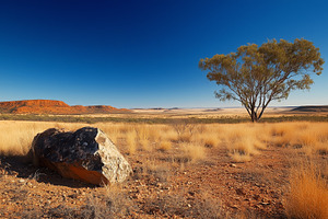 Desert landscape with alone rock and, a Nature Photo by MistyDay