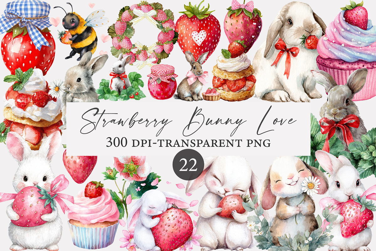 Strawberry Bunny Love PNG Clipart, an Illustration by Designworld (Photo 1 of 5)