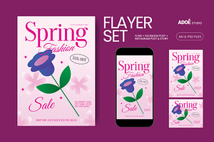 Pink Spring Sale Flyer Set, a Flyer Template by adoestudio