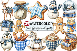 Christmas Blue Gingham Clipart, an Illustration by Rose Art