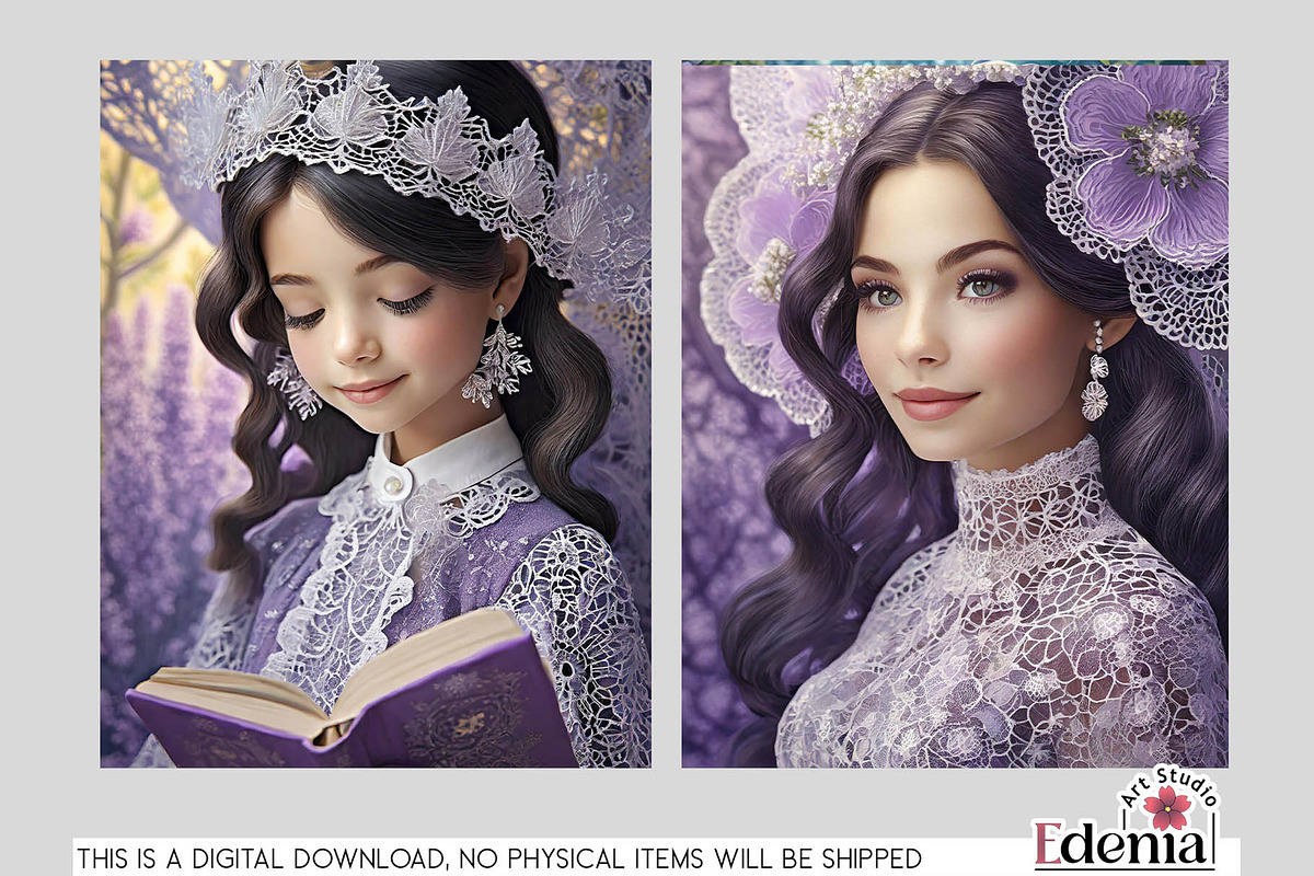 Lavender Female Characters Papers, a Wallpaper Graphic by EdeniaArtStudio (Photo 3 of 7)