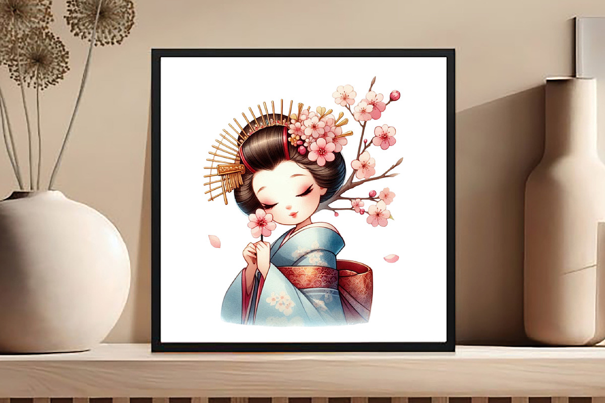 Japanese Geisha Watercolor PNG Bundl, an Illustration by DreamCafeArt (Photo 7 of 7)