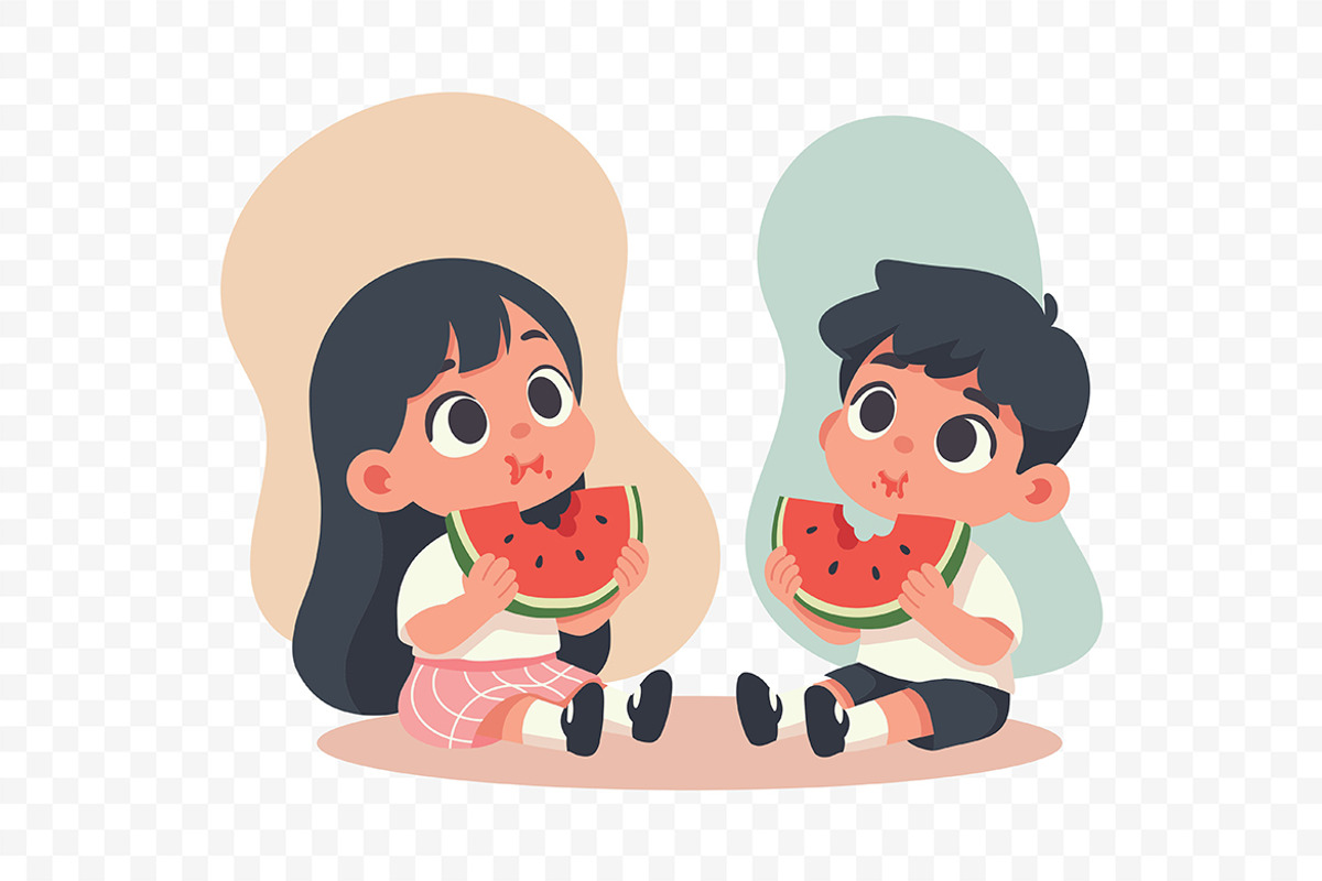Little Children Eating Watermelon, a Person Illustration by Partikusi Design (Photo 3 of 3)