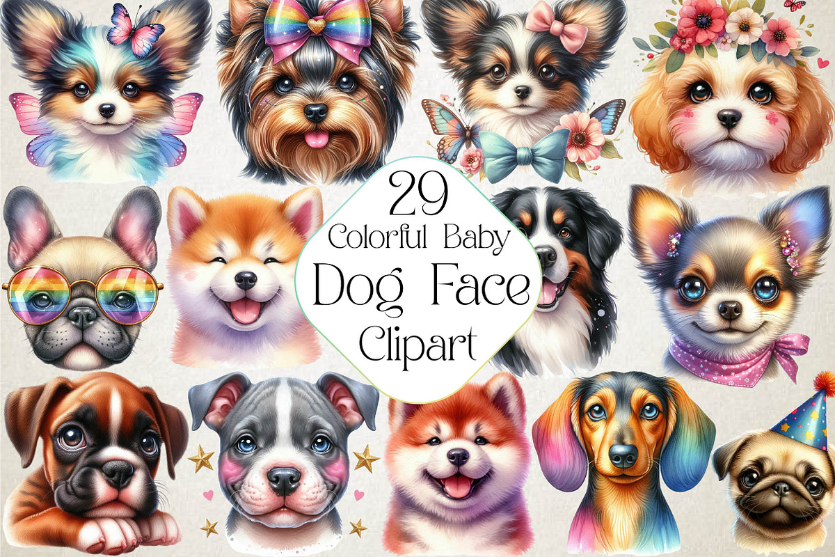 Colorful Baby Dog Face Sublimation, an Illustration by DreamPrint404 (Photo 1 of 5)