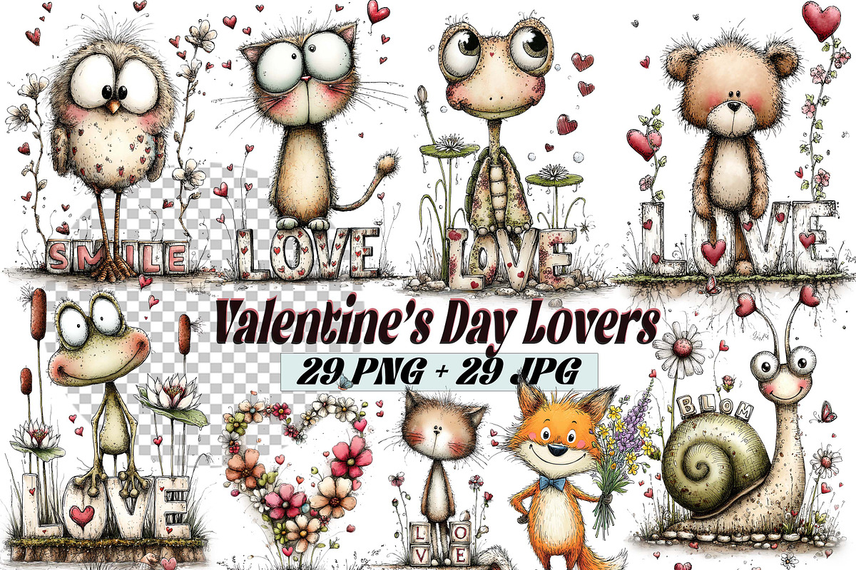 Valentine Lovers Whimsical Animals, an Illustration by one-touch (Photo 1 of 13)
