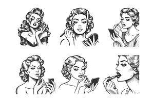 Beauty Woman Applying Makeup set, an Object Illustration by AlexArt