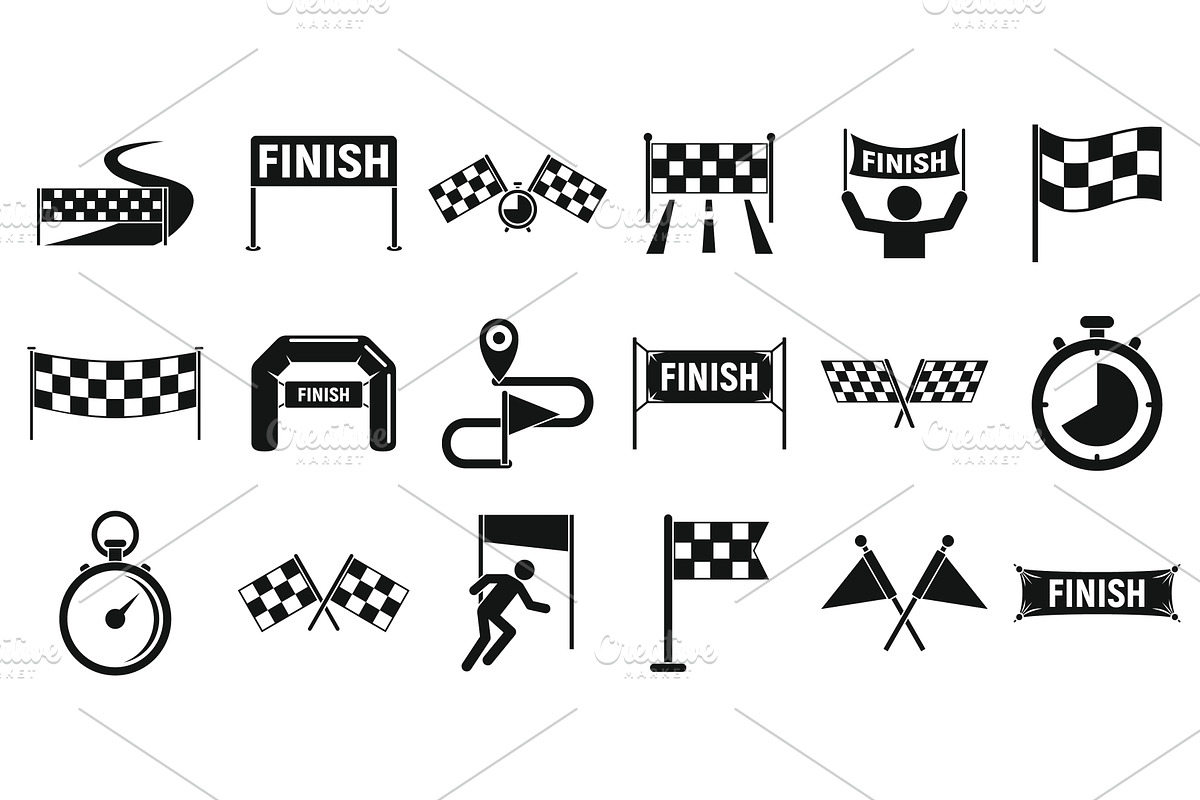 Finish icons set, simple style, an Object Illustration by Ylivdesign