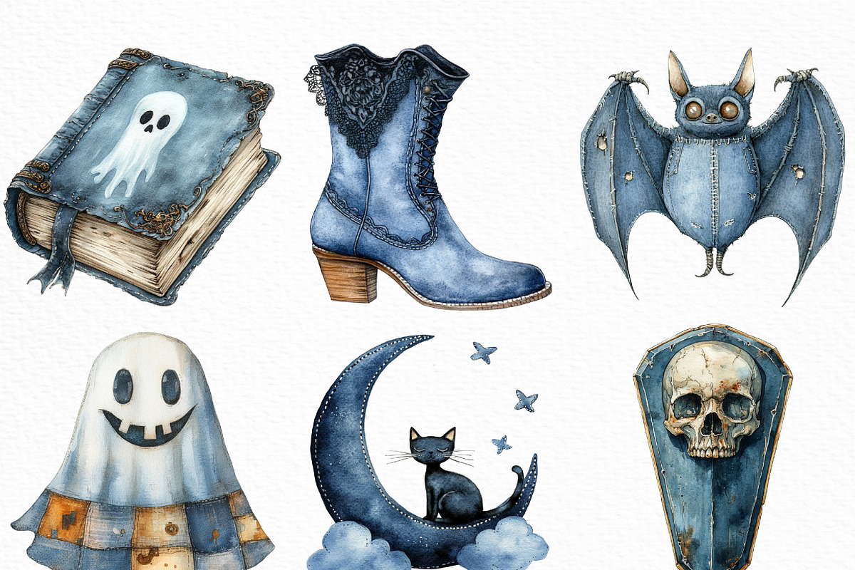 Vintage Denim Halloween Clipart, an Illustration by Craft Nest (Photo 5 of 6)