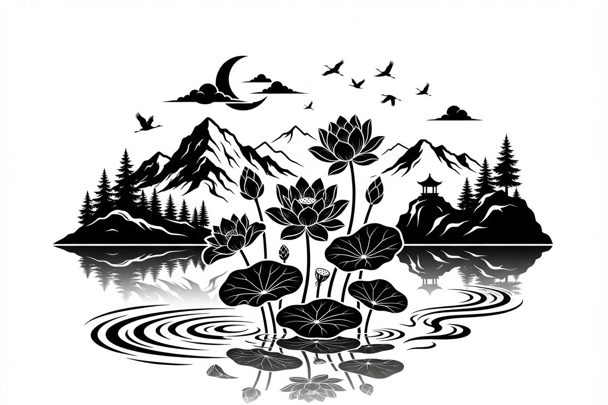 60 Lotus Mountain Harmony Silhouette, an Empty State Illustration by Amazin_art (Photo 21 of 31)
