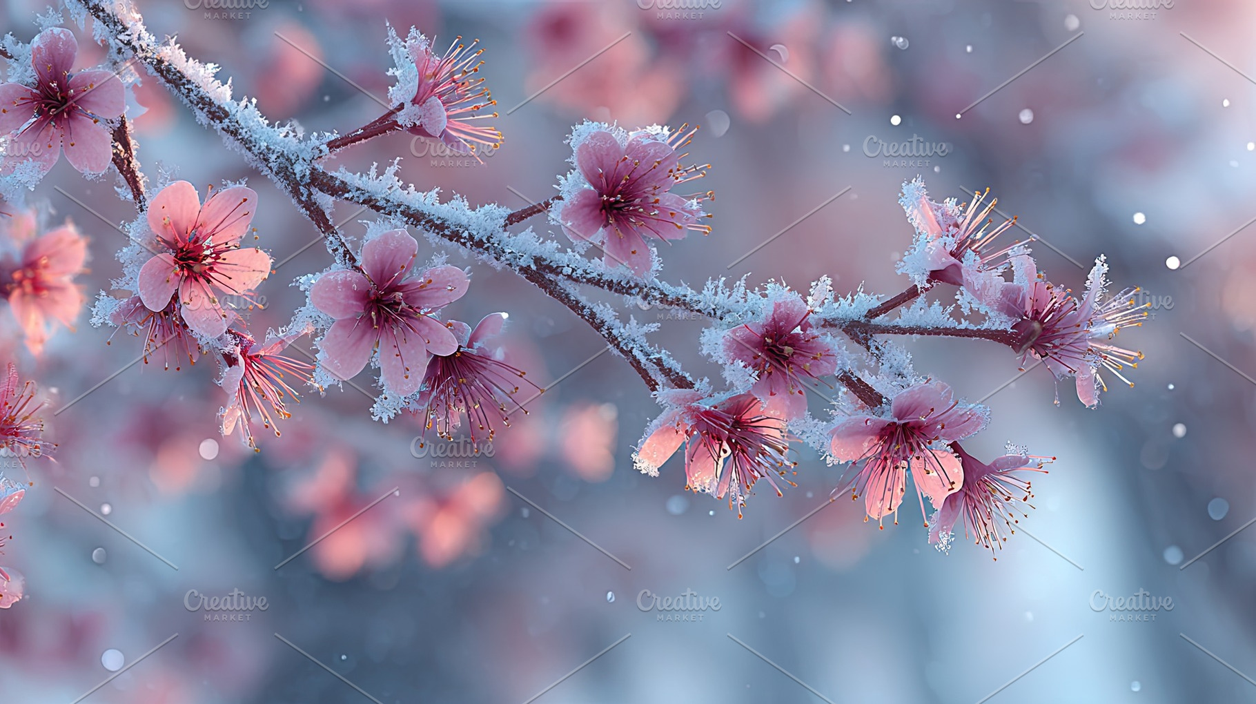 Snow on Cherry Blossom Branch, a Nature Photo by Ales Munt