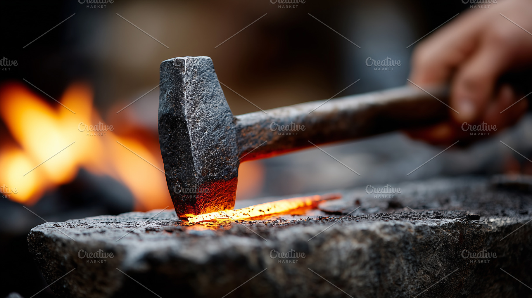Close up of blacksmith hammering hot, an Industrial Photo by MistyDay