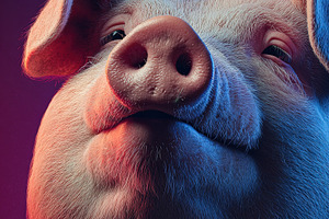 High-resolution close-up of a pig’s face, dramatic lighting an, an Animal Photo by Ales Munt