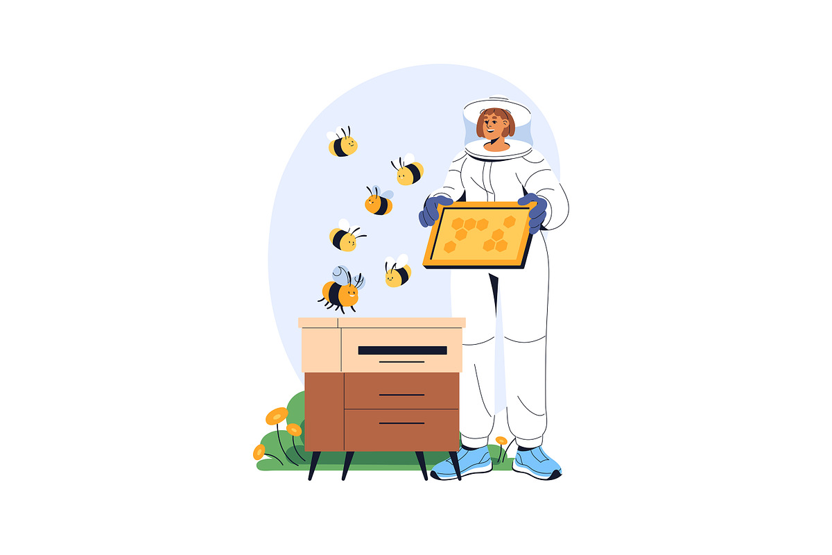 Apiarists gather honey. Beekeeping, a Person Illustration by PaperTrident (Photo 7 of 9)