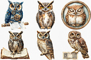 Watercolor Vintage Owl Clipart, an Illustration by Canvas Craft (Thumbnail 2 of 6)