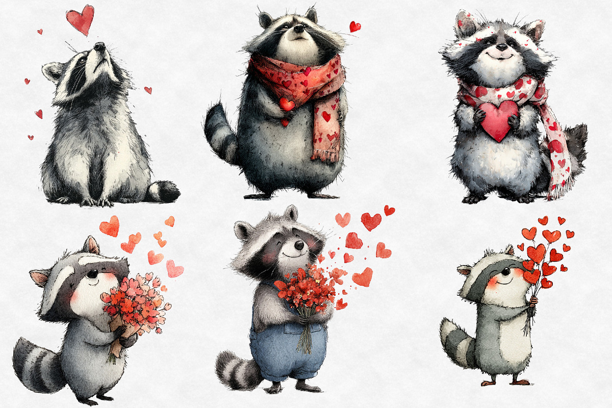 Funny Valentine Raccoon Clipart, an Illustration by Designworld (Photo 2 of 6)