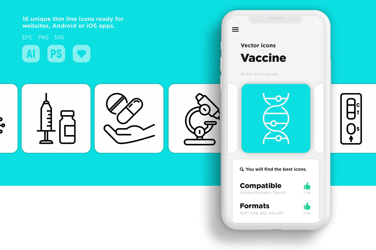 Vaccine | 16 Thin Line Icons, an Outline Icon by Alex Blogoodf (Photo 10 of 15)
