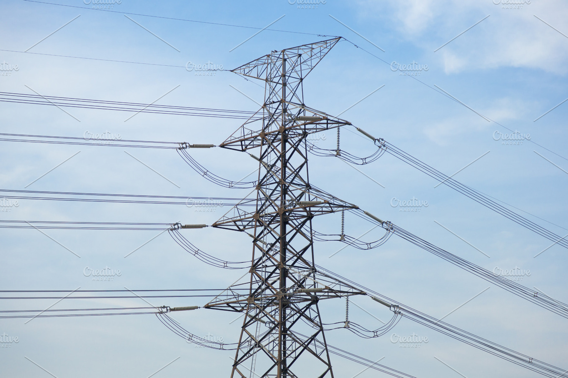 High voltage transmission towers stock photo containing power and voltage, an Industrial Photo by a454