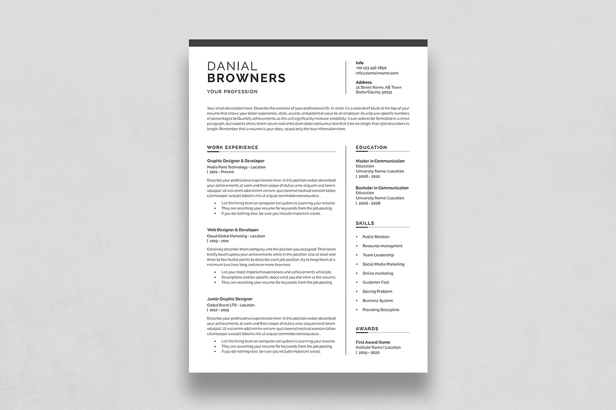 Resume Template, a Resume Template by DesignDevisers (Photo 2 of 12)