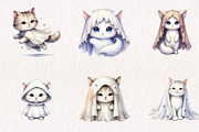 Watercolor Halloween Ghost Cat PNG, a Seasonal Illustration by CreationArt (Thumbnail 4 of 7)
