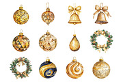 Gold Glitter Christmas Ornaments, an Illustration by Design Market (Thumbnail 2 of 3)