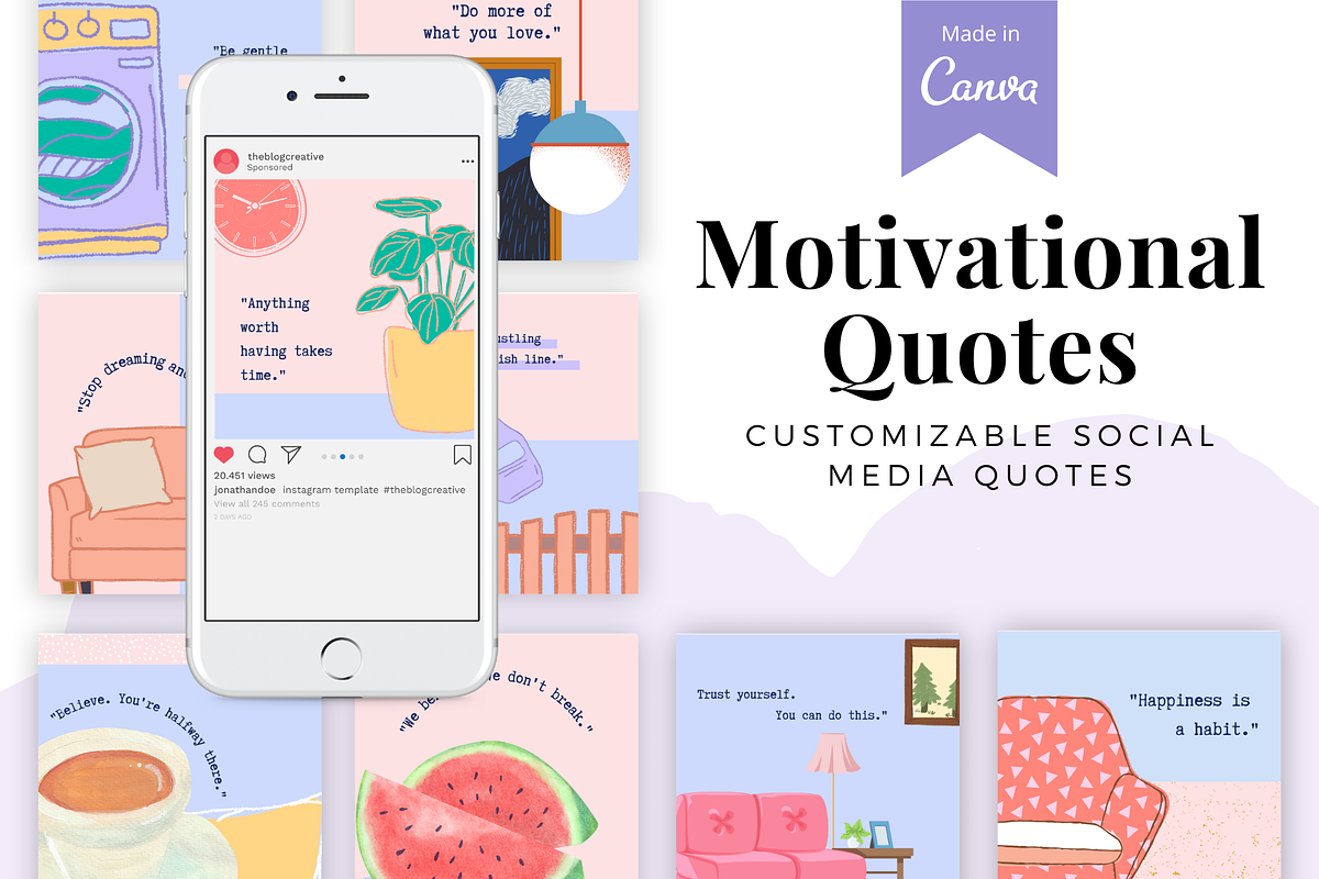 100 Motivational Canva Quotes, a Social Media Template by The Blog Creative (Photo 1 of 6)