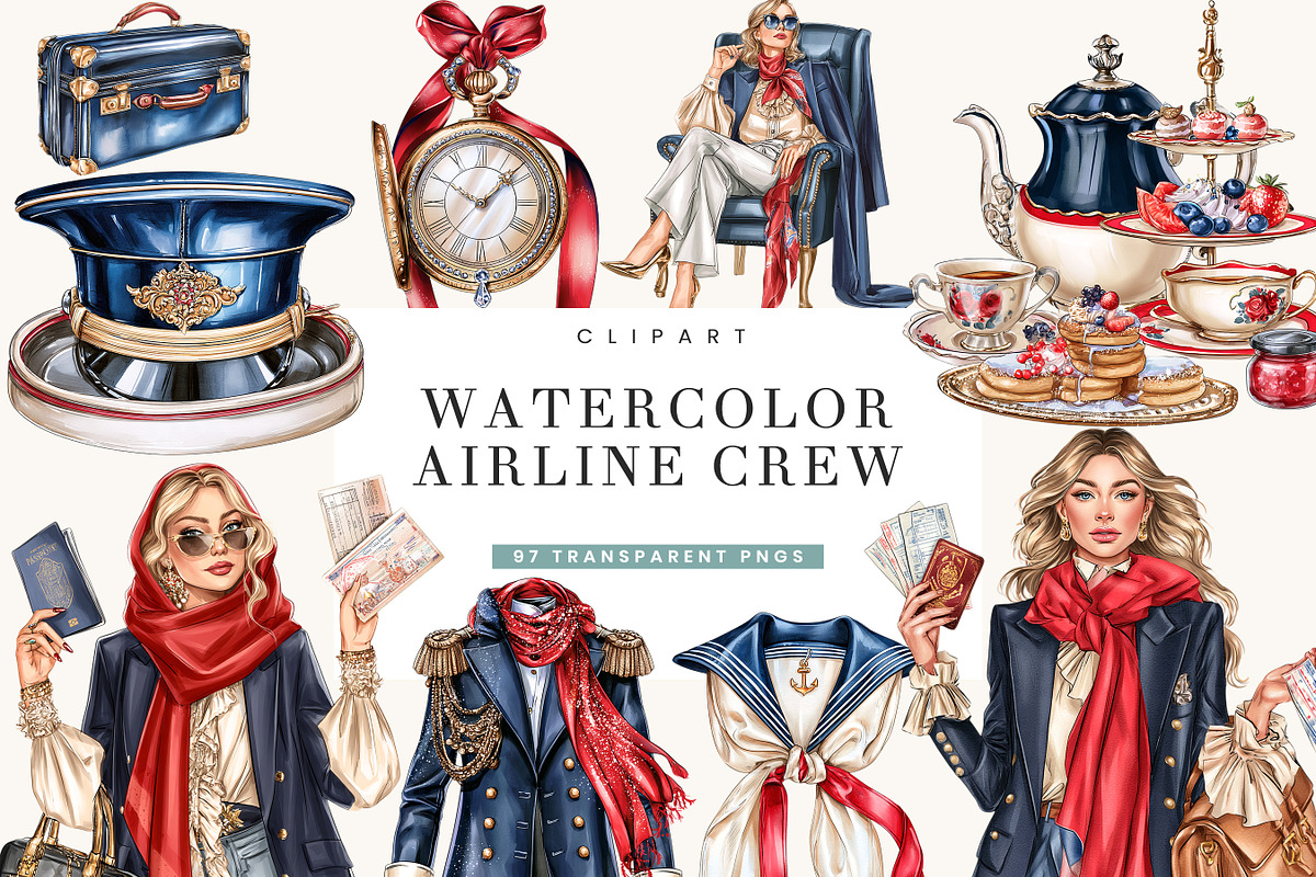 Watercolor Airline Crew Clipart, an Object Illustration by BusyDaydesign (Photo 1 of 9)