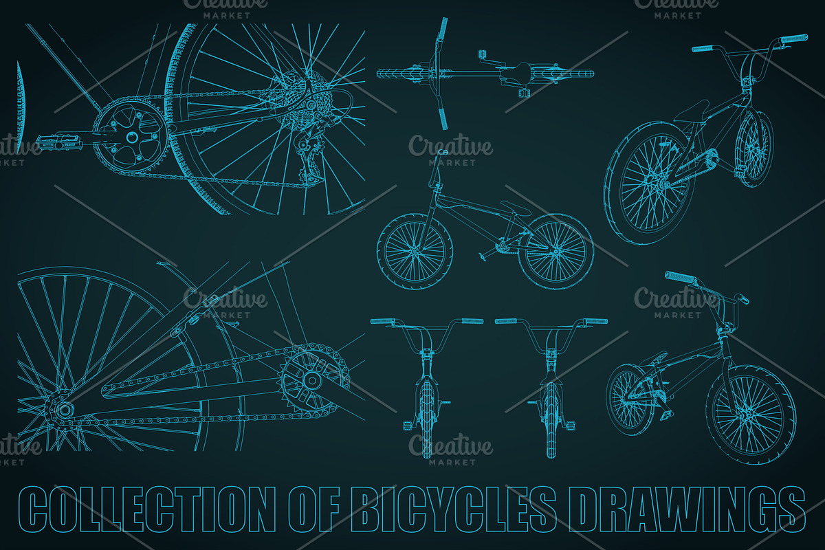 Bicycle Blueprints Set, a Transportation Illustration by Blacklight (Photo 3 of 4)