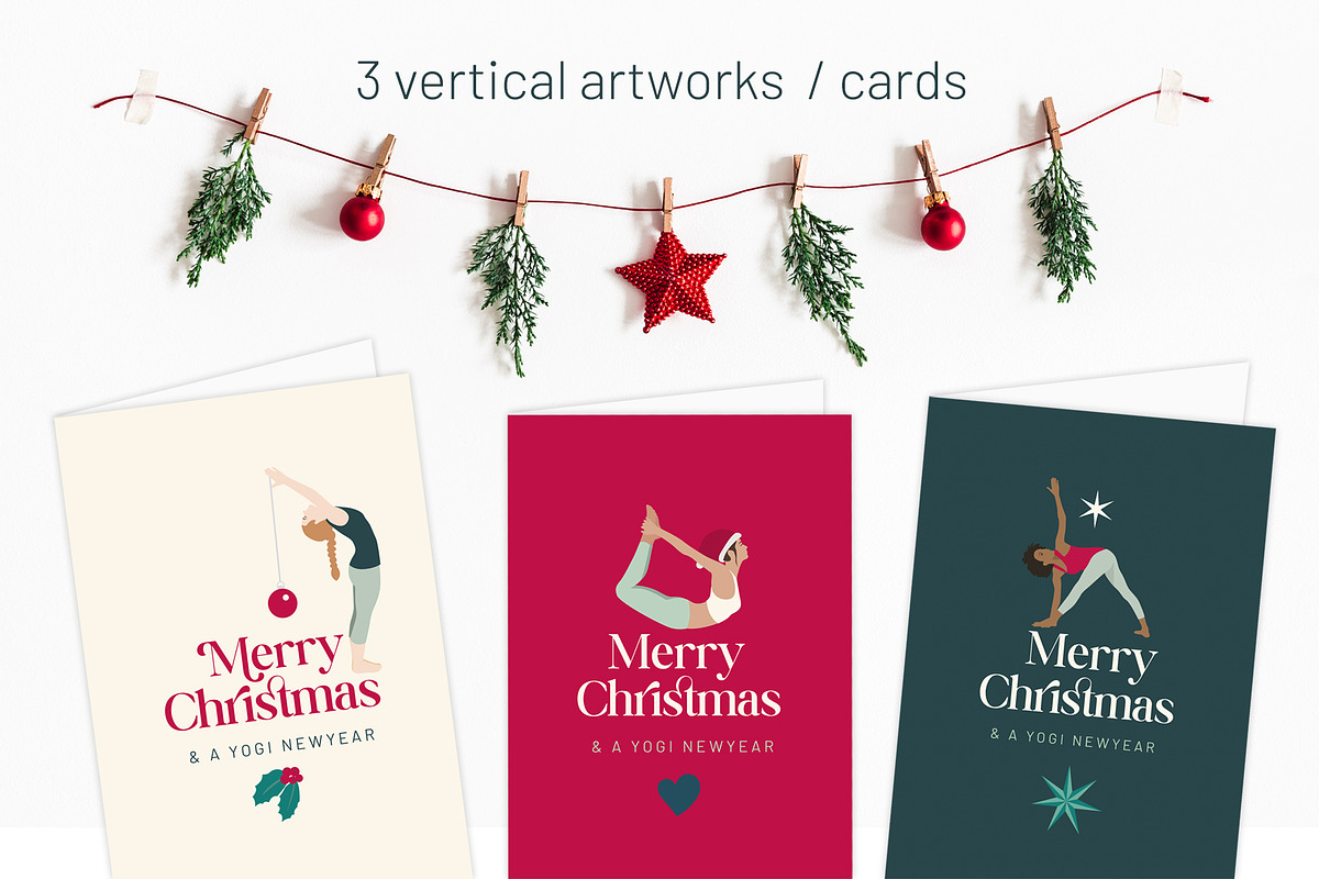 Yoga Christmas and New Year cards, an Illustration by Sunnyfields (Photo 8 of 8)
