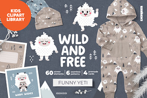 Yeti Clipart, Cards & Patterns