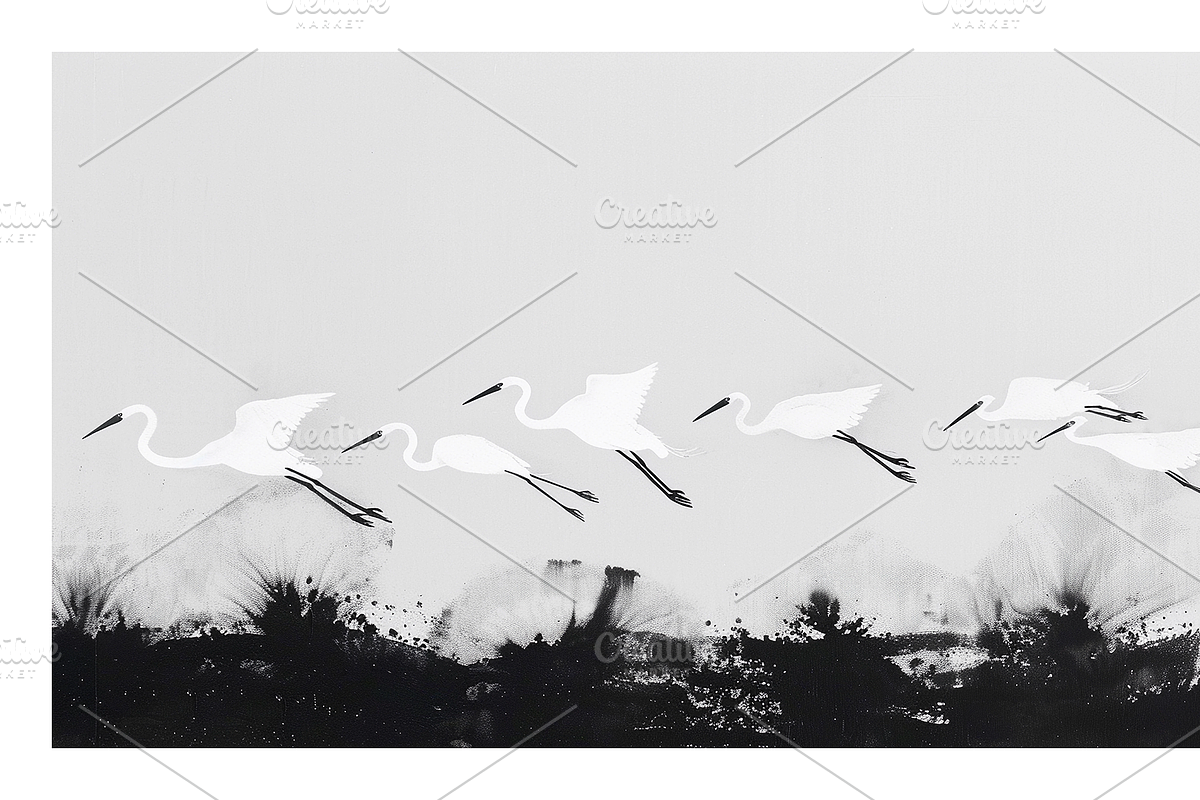Gret Collection · Egrets in Flight, an Animal Illustration by milatovar (Photo 7 of 17)
