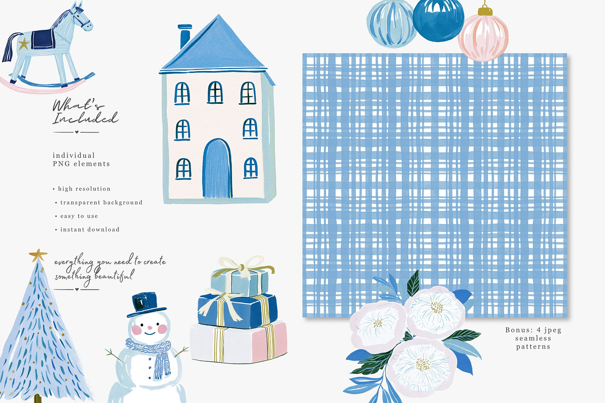 blue Christmas watercolor clipart, a Decorative Illustration by Patishop Art (Photo 3 of 13)