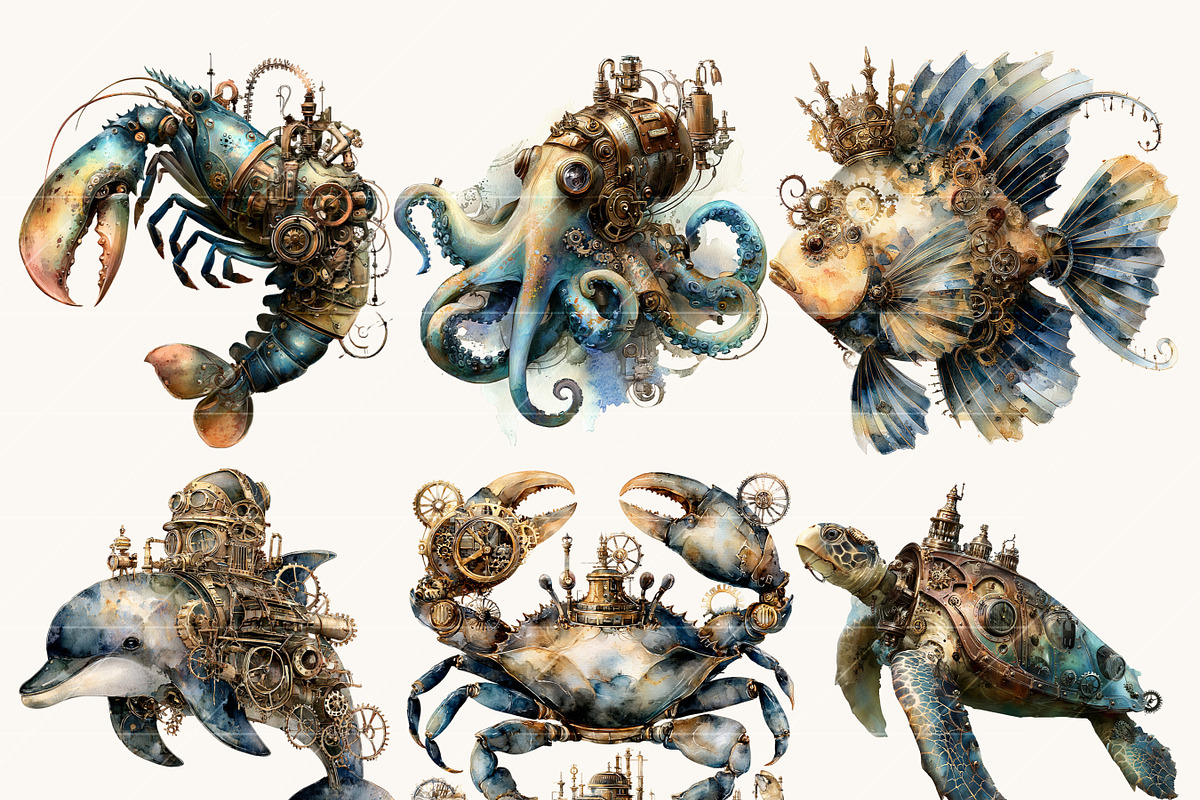 Underwater Sea Steampunk Animals, an Animal Illustration by Design Scotch (Photo 5 of 10)
