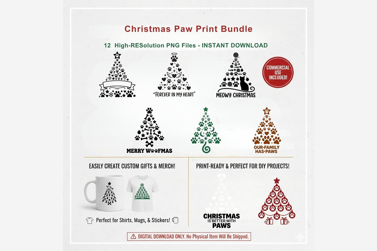 Christmas Paw Print PNG Bundle, a Seasonal Illustration by Tanya Kart (Photo 7 of 9)