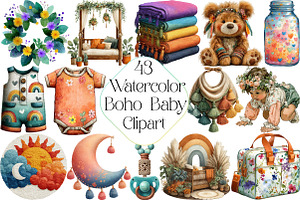 Watercolor Boho Baby Clipart, an Illustration by DreamPrint404