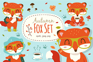 Cartoon autumn fox set