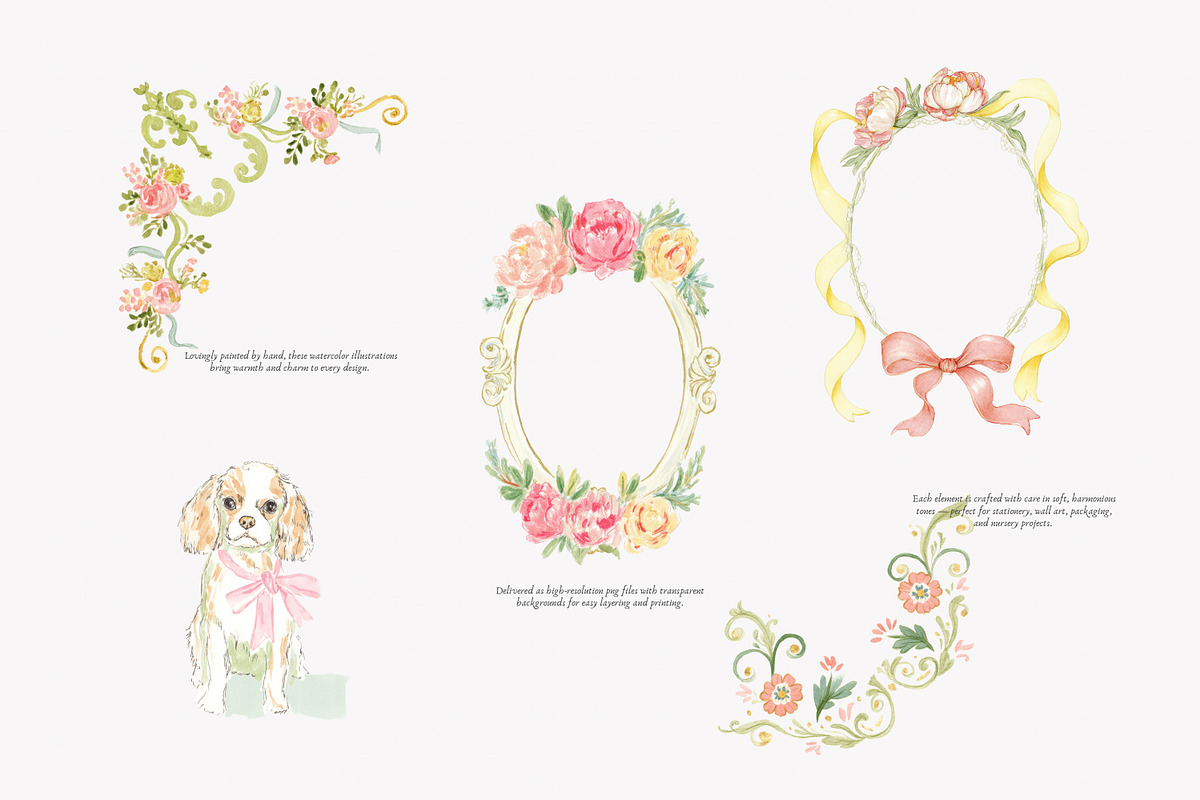 watercolor rococo coquette clipart, a Decorative Illustration by Patishop Art (Photo 7 of 9)