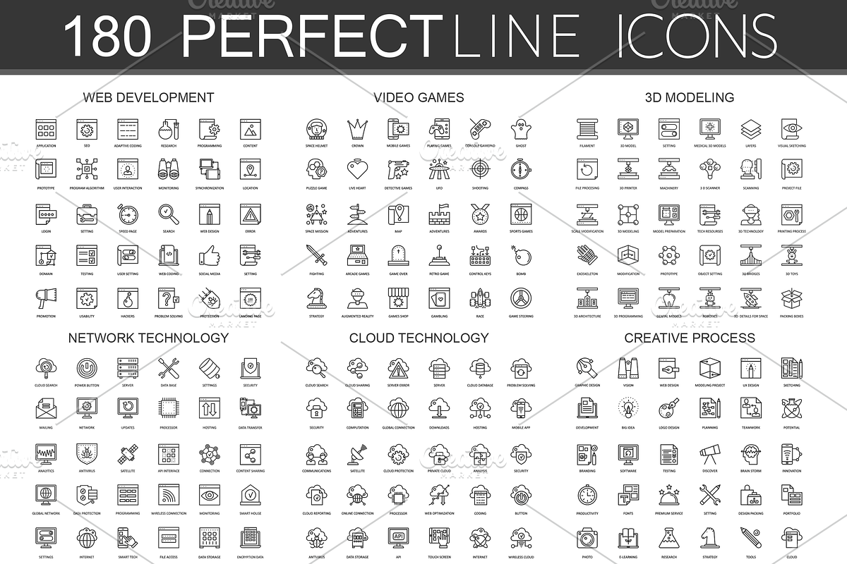 180 Perfect Line icons., an Icon by Lemberg Vector