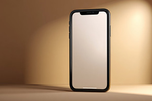 Modern smartphone with blank screen standing upright on beige ba, an Abstract Photo by José Manuel Gelpi