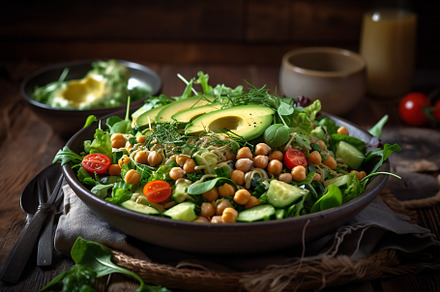 Green vegetable salad with chickpea, a Photo by Grafvision photography