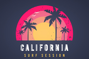 Retro California Surf Session, a Seasonal Illustration by Black White Mouse Design