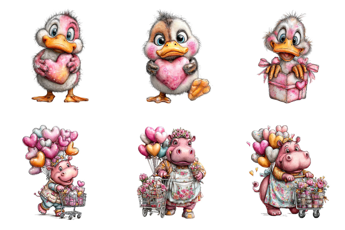 Watercolor Valentine Animals Clipart, an Illustration by SinaCreation (Photo 4 of 11)