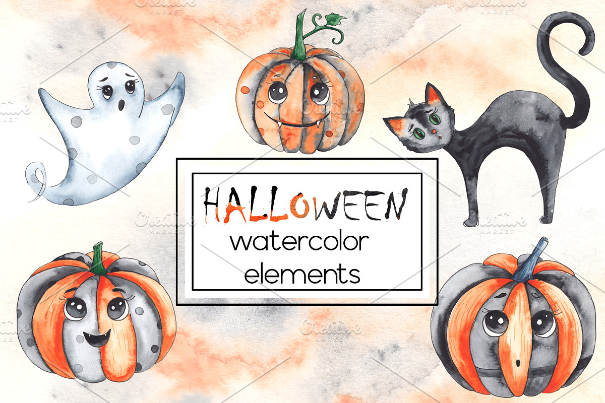 Halloween party. Watercolor set, an Object Graphic by Ana-Sakuta (Photo 10 of 14)